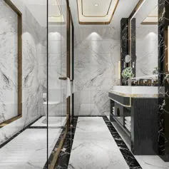 Calacatta marble bathroom with Michelangelo walls