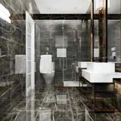 Contemporary and refined dark marble bathroom