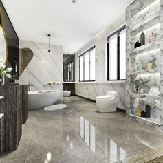Grande bagno in marmo realizzato con diverse qualità di marmo