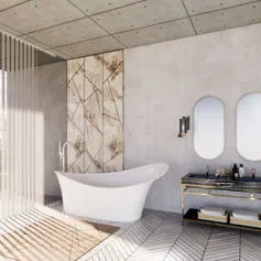 Very bright modern bathroom made of refined marble