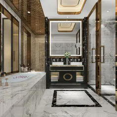 Bagno in marmo Arabescato di Carrara molto moderno ed attuale