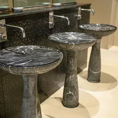 Gorgeous bathroom with black marquina marble sinks