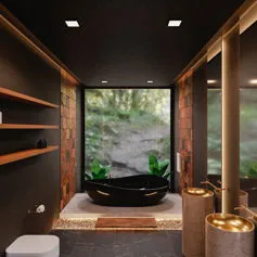Marble bathroom with ceramics and brushed black marble