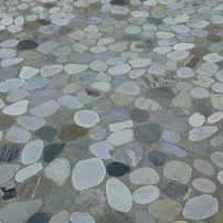 Sawn cobblestones laid on a road
