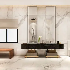 Bagno in marmo Calacatta grigio con TOP nero