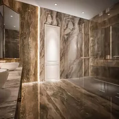 Bagno in marmo Baltic Brown è una sublime fusione di calore e raffinatezza