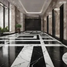 Pavimento in Statuario e marmo Nero Marquina