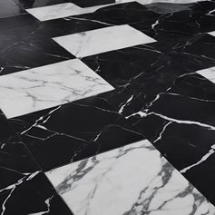 Pavimento in marmo Arabescato <br>e marmo nero<br>