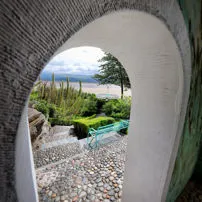 Wall of cut pebbles